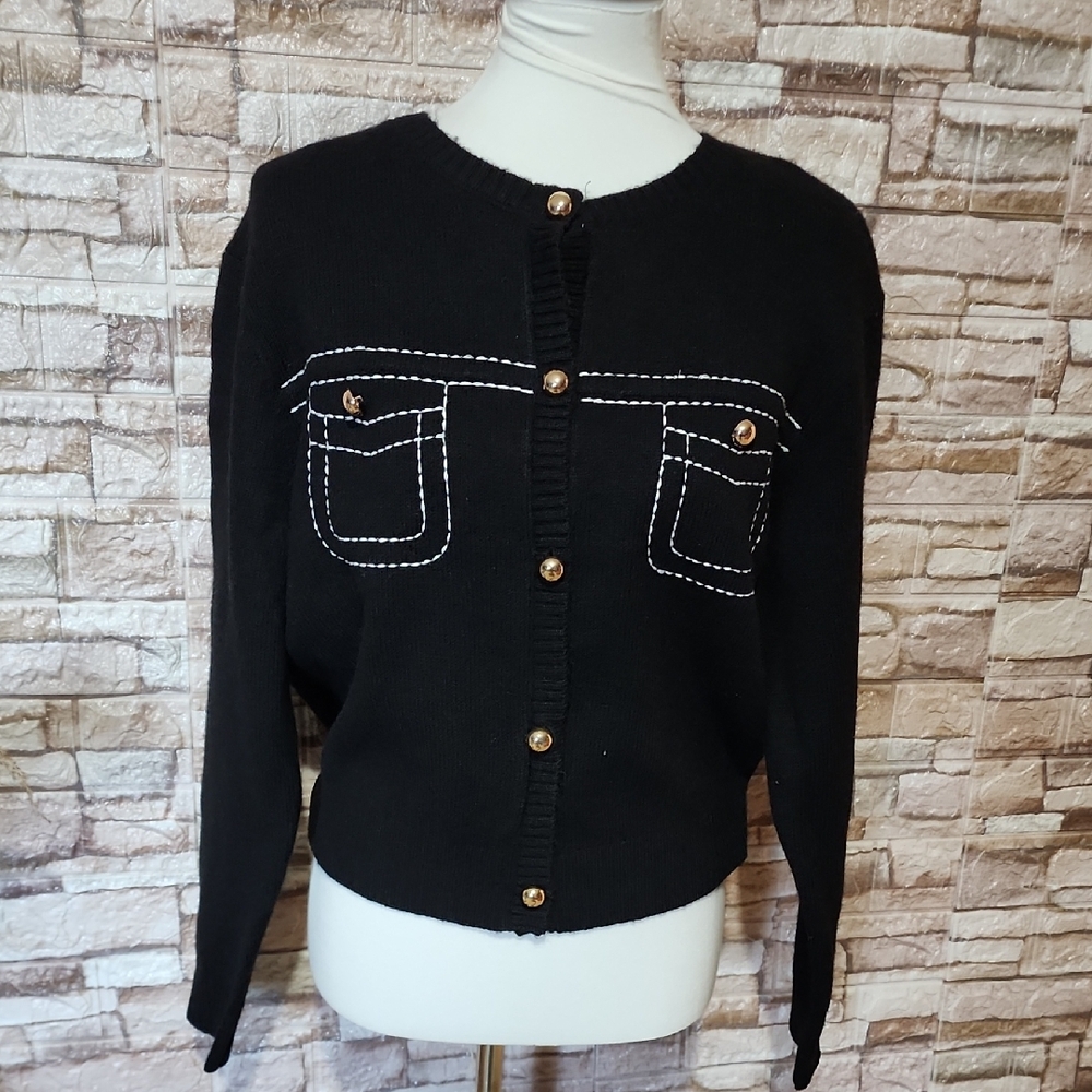 Marc New York Andrew Marc Black Button-Up Women's Sweater Brand New